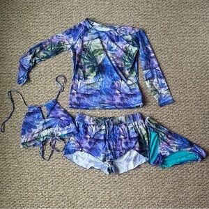 Athleta Blue and Purple Swimwear Set